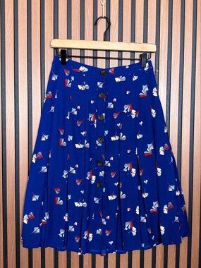 New Banana Republic Skirt 0P Womens Blue Plated Flower Petal Flowy Button Front